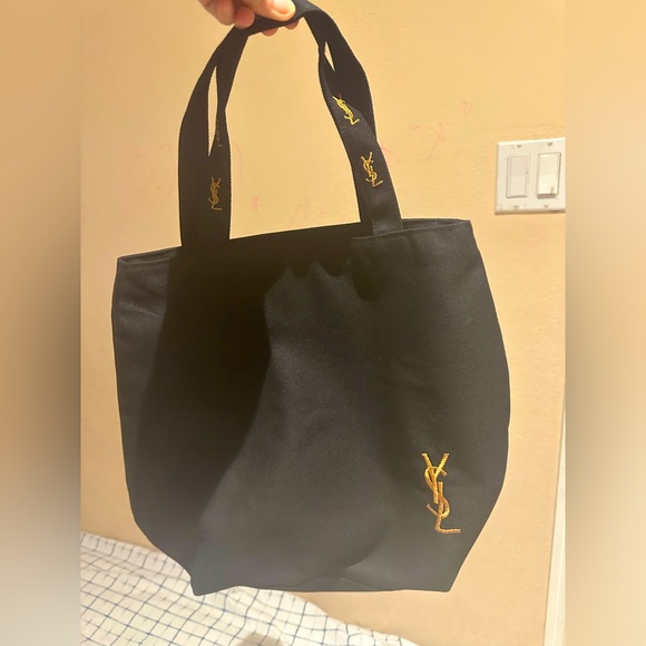 Yves Saint Laurent Parfums Tote Bag Black Gold YSL Embroidery Logo - Picture 1 of 2
